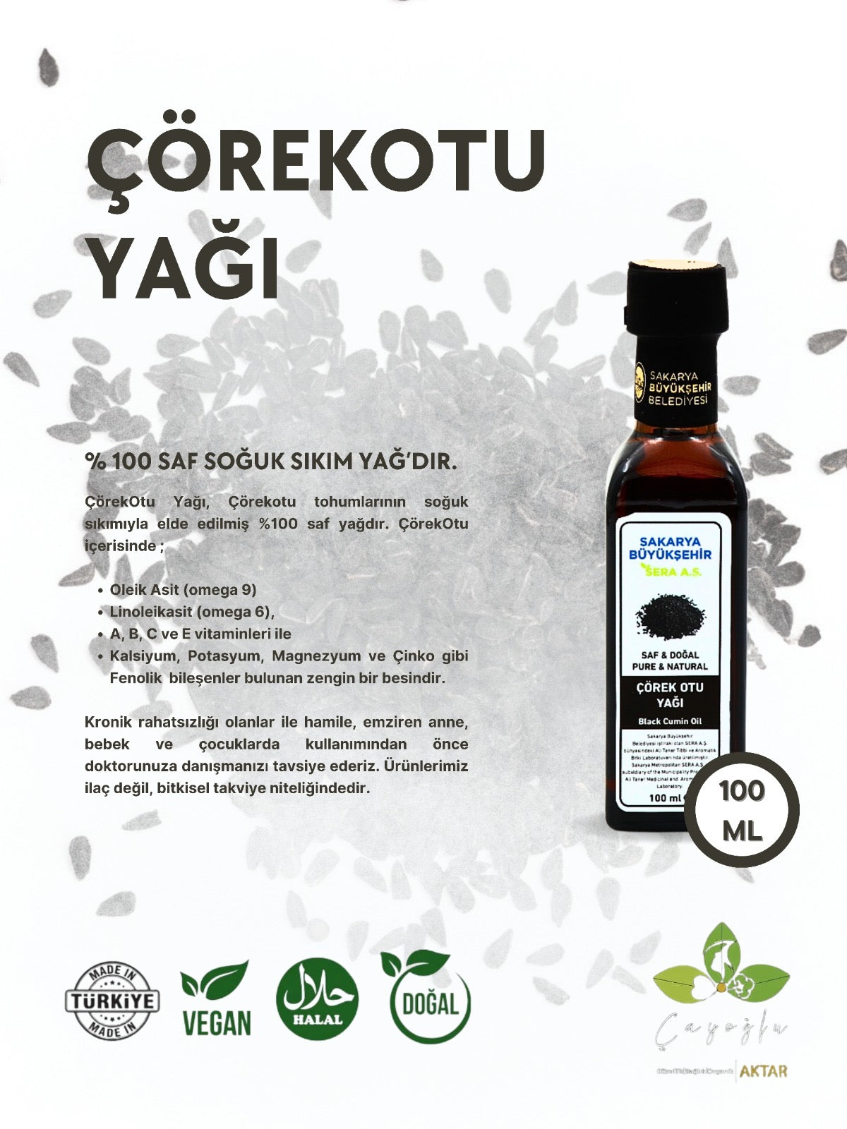 SBS-Sakarya Büyükşehir Sera A.Ş - Çörek Otu Yağı -100 ML -%100 Saf Ve Doğal