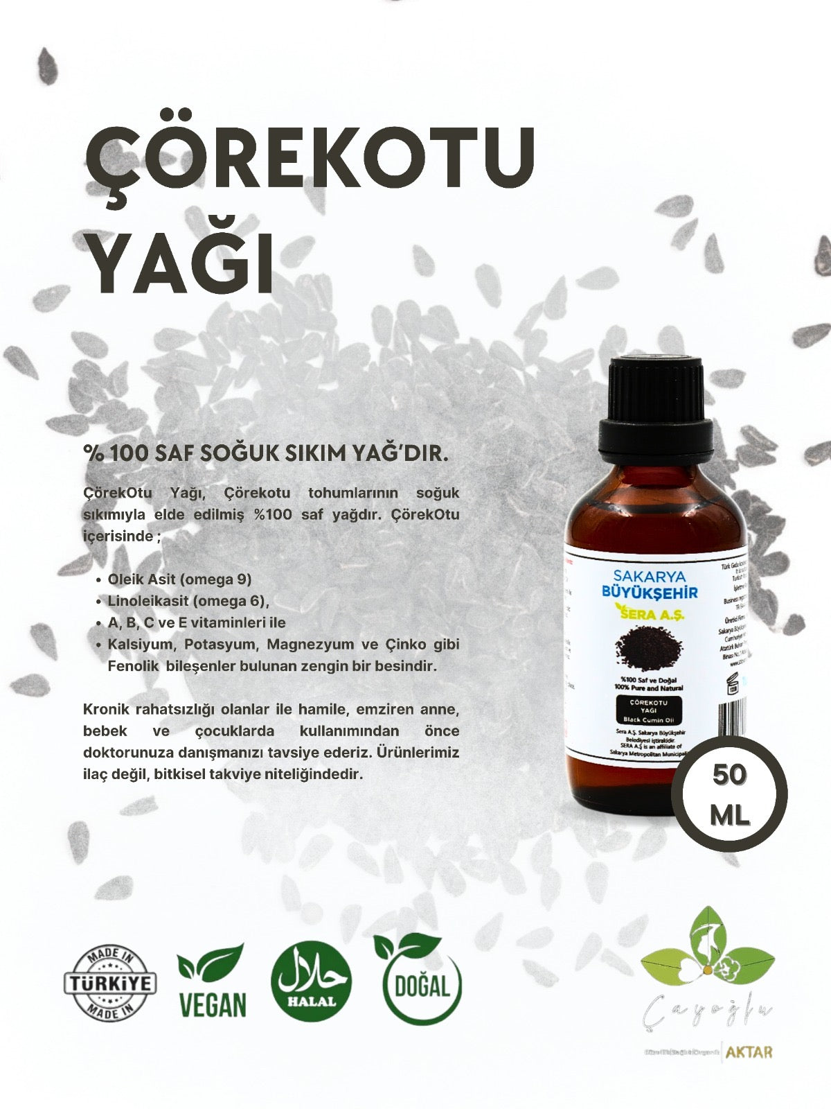 SBS-Sakaraya Büyükşehir Sera A.Ş- Çörek Otu Yağı -50 ML -%100 Saf Ve Doğal
